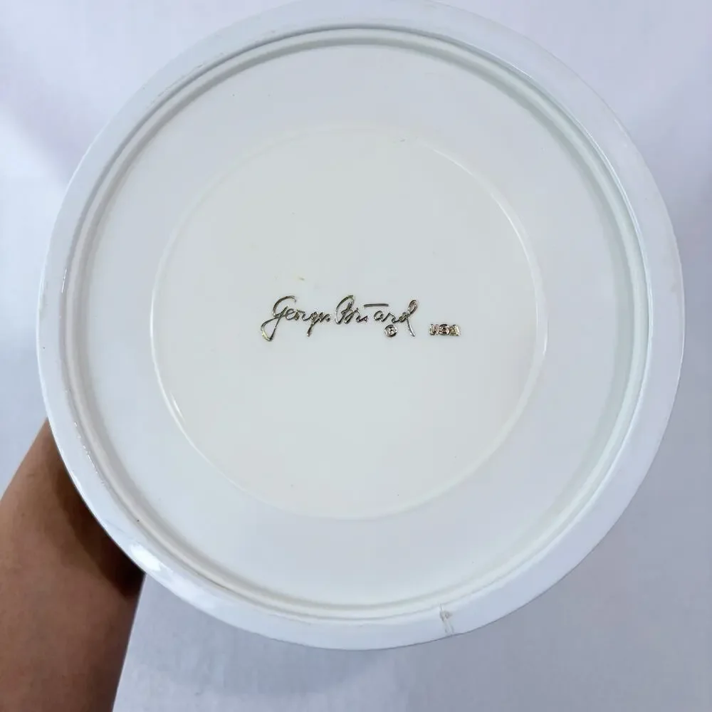 Georges Briard White Vinyl Ice Bucket Cooler Handle 70s Boho MCM Resort Beach